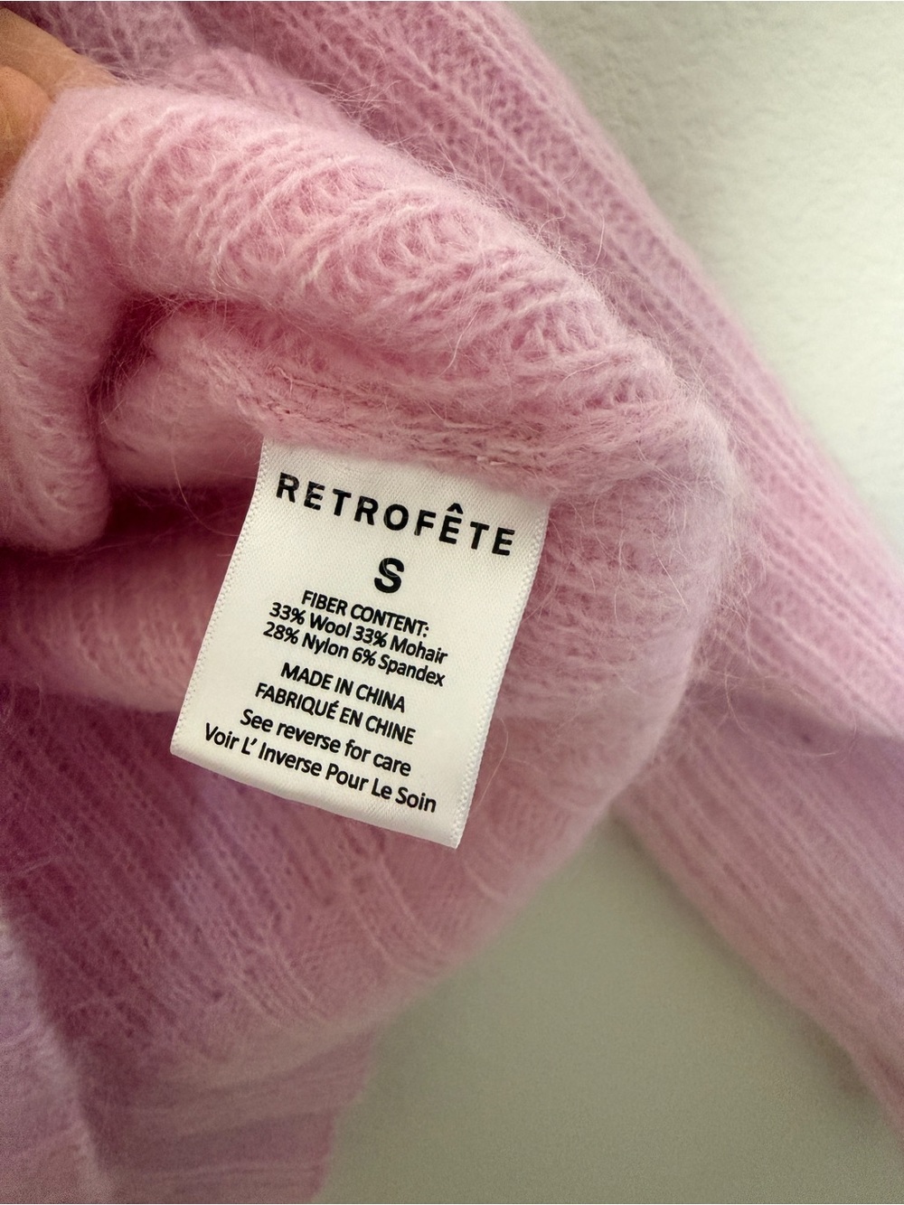 Retrofete Soft Wool and Mohair Ribbed Turtleneck Sweater in Light Pink - Picture 5 of 6